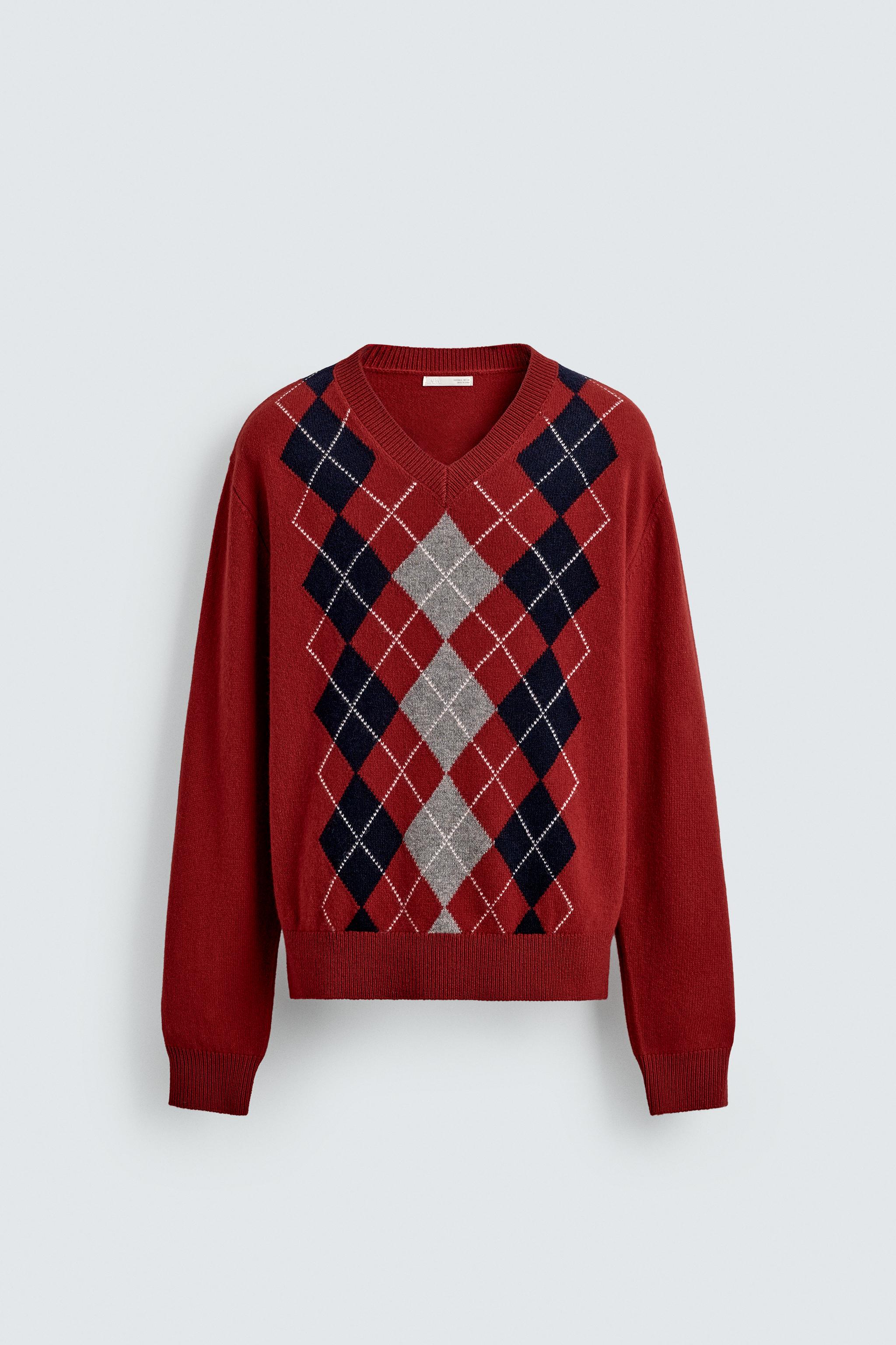 100% WOOL JACQUARD DIAMOND JUMPER